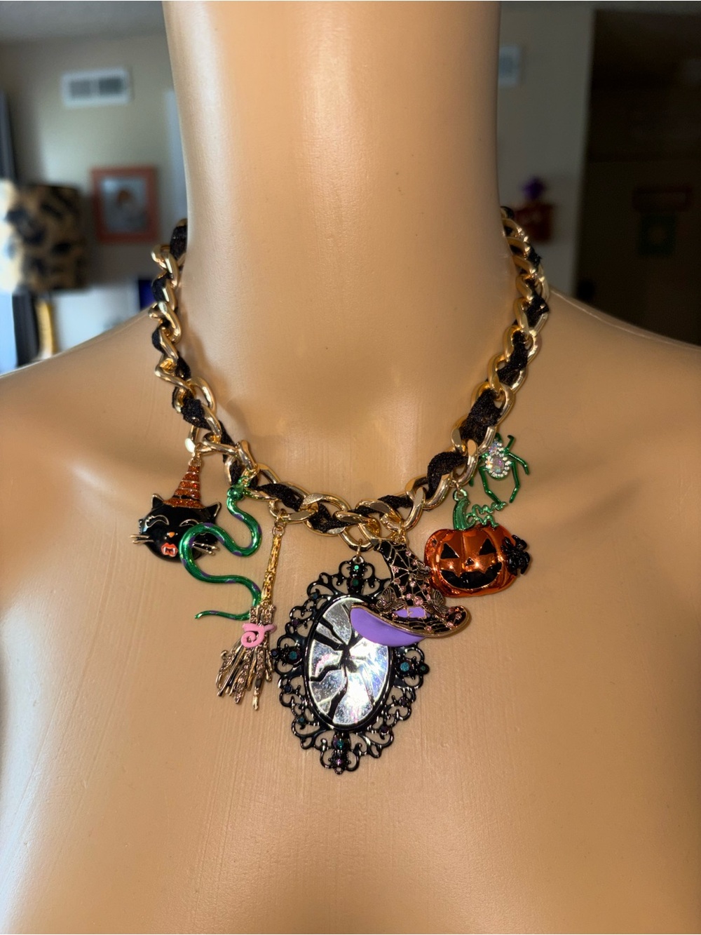 NWT Betsey Johnson Witchy Lace Frontal Necklace w Shattered Mirror